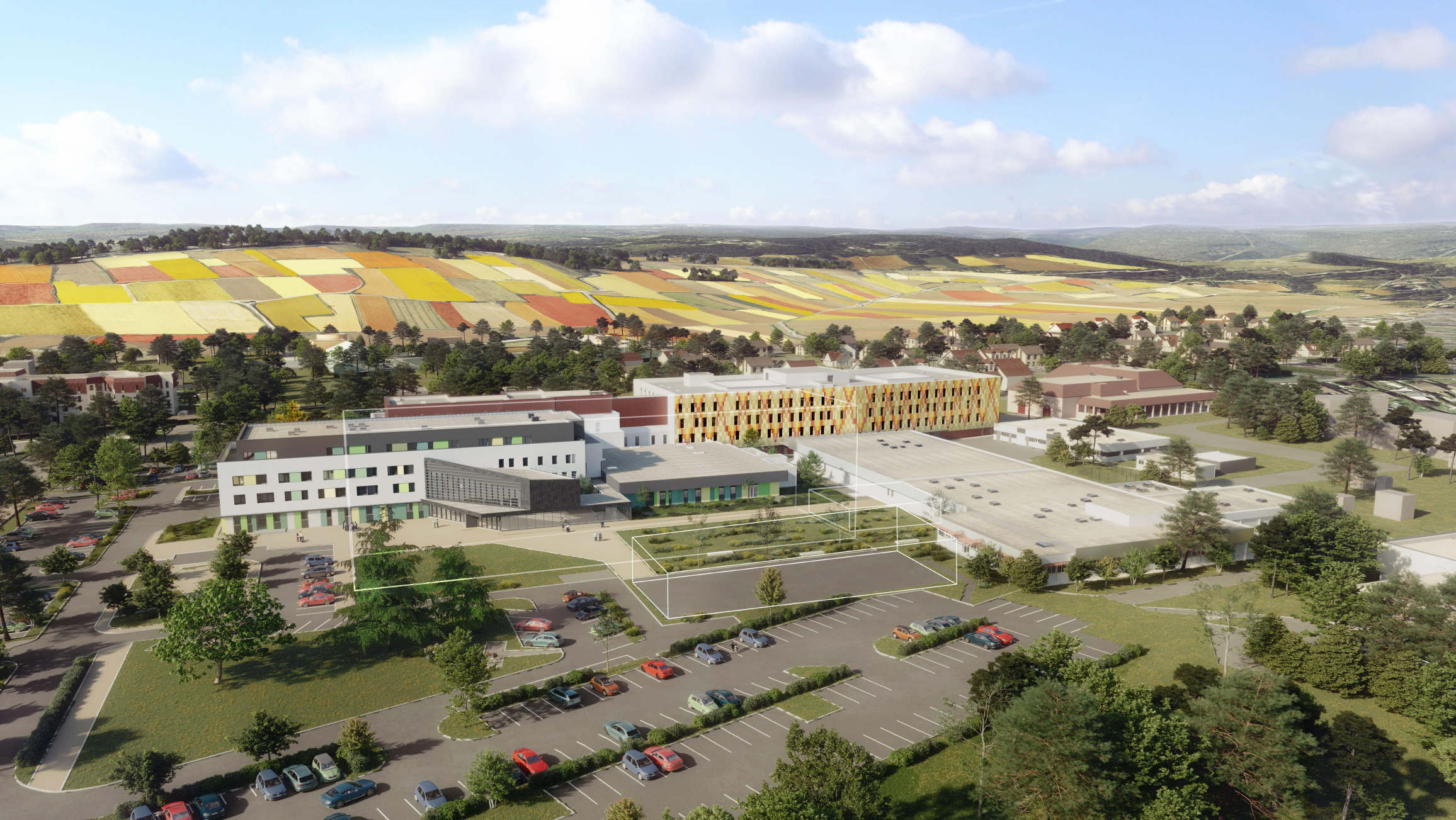 Projections du nouveau Centre Hospitalier de Beaune © Architecturestudio